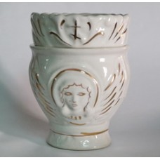 Лампада керамика Бочонок с Ангелом со стаканом бел жел Г
