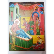 Рождество Пр.Богородицы  Икона  Греческая под старину ХОЛСТ НИМБЫ 16х22