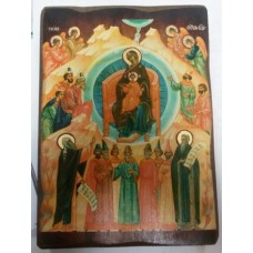 Собор Пр.Богородицы Икона  Греческая под старину ХОЛСТ НИМБЫ 16х22