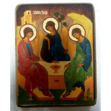 Троица Икона  Греческая под старину ХОЛСТ НИМБЫ 10х12