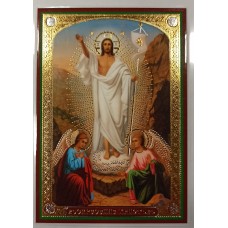 Воскресение Христово с 2- мя ангелами 12 икона ламин 6х8см с зол и серебр. 700 видов